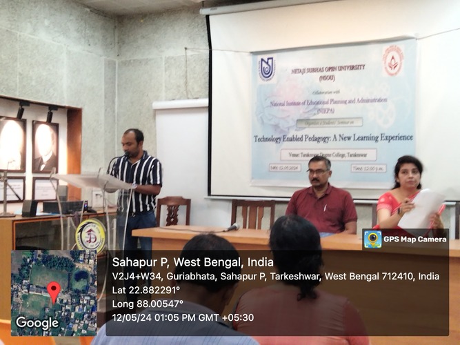 Students' Seminar on 'Technology Enabled Pedagogy: A New Learning Experience' held at Tarakeswar Degree College LSC on 12/05/2024 under NSOU-NEIPA collaborative research project